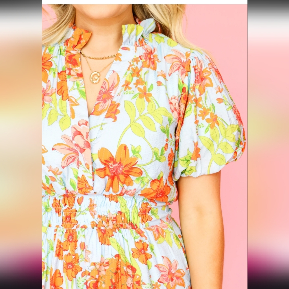 THML Puff Sleeve Flower Printed Dress - Picture 4 of 7